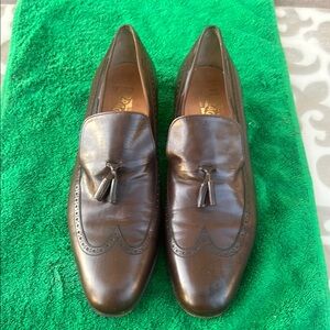 Salvatore Ferragamo Brown Leather Tassel Slip-On Loafers